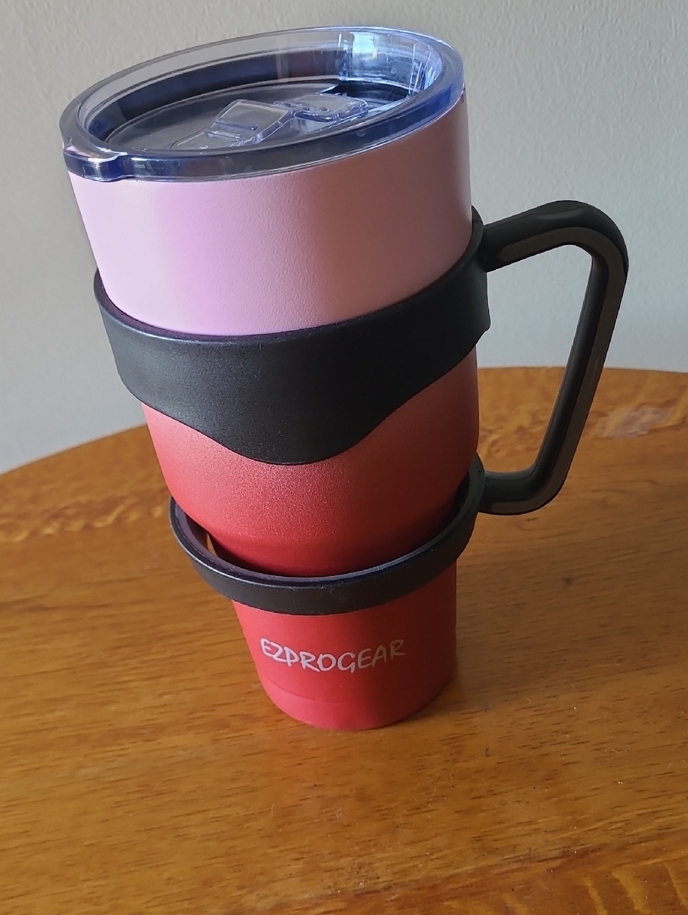 EZPROGEAR Pink and Red Insulated Travel Mug with Handle